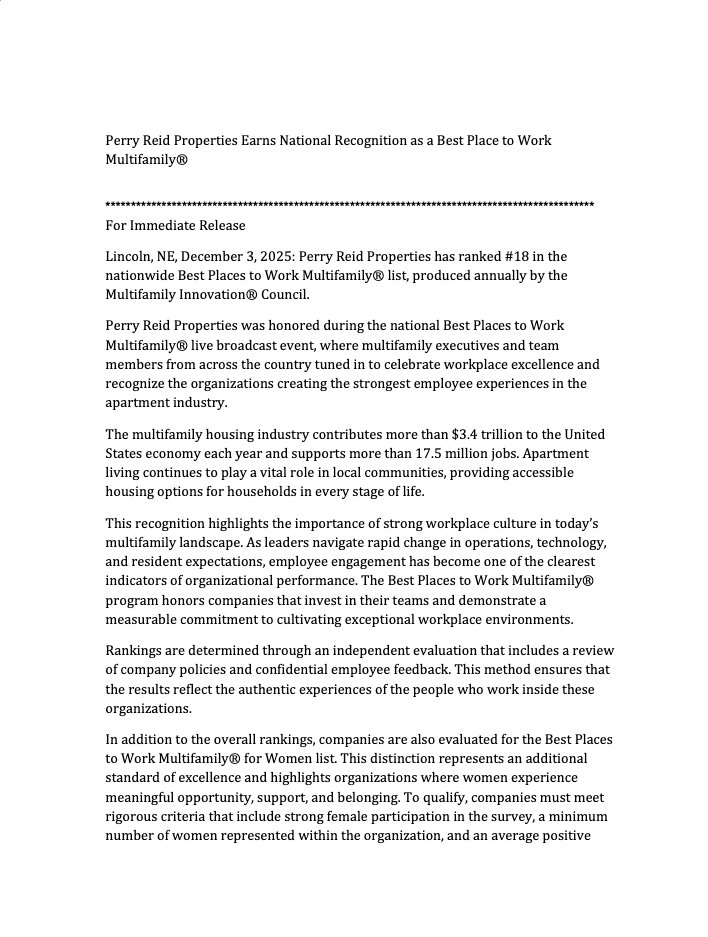 2025 Best Places to Work Multifamily Press Release